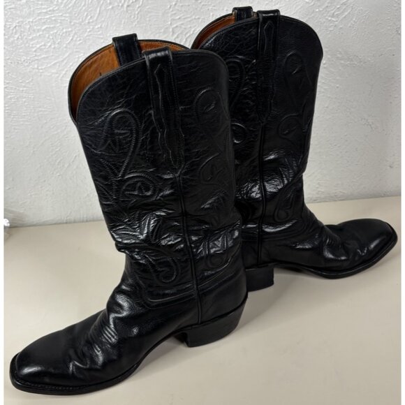 Luskeys Ryons Men 9.5 D Fort Worth Western Cowboy Dress Boots Black Leather EUC main image 3